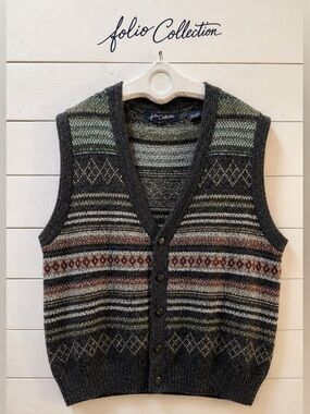 FOLIE COLLECTION – Unisex Fair Isle Knit Vest (Size L)